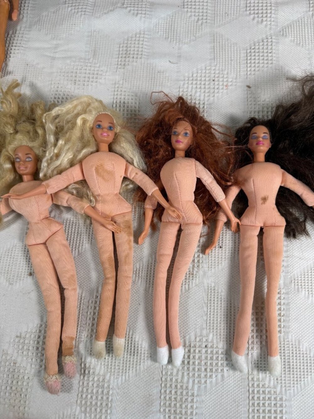 Vintage Lot Of 4 Mattel Bed Time Barbie Dolls With Soft Fabric Bodies 1990s
